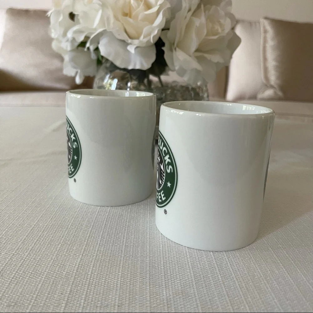Two Starbucks 2005 White Porcelain 9 Oz. Coffee Cup Mug